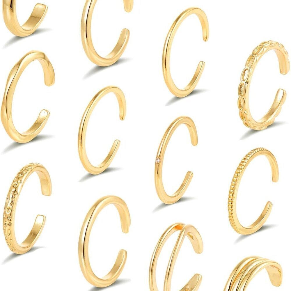 12Pcs Gold Filled Toe Rings Summer Beach Jewelry Minimalist Adjustable